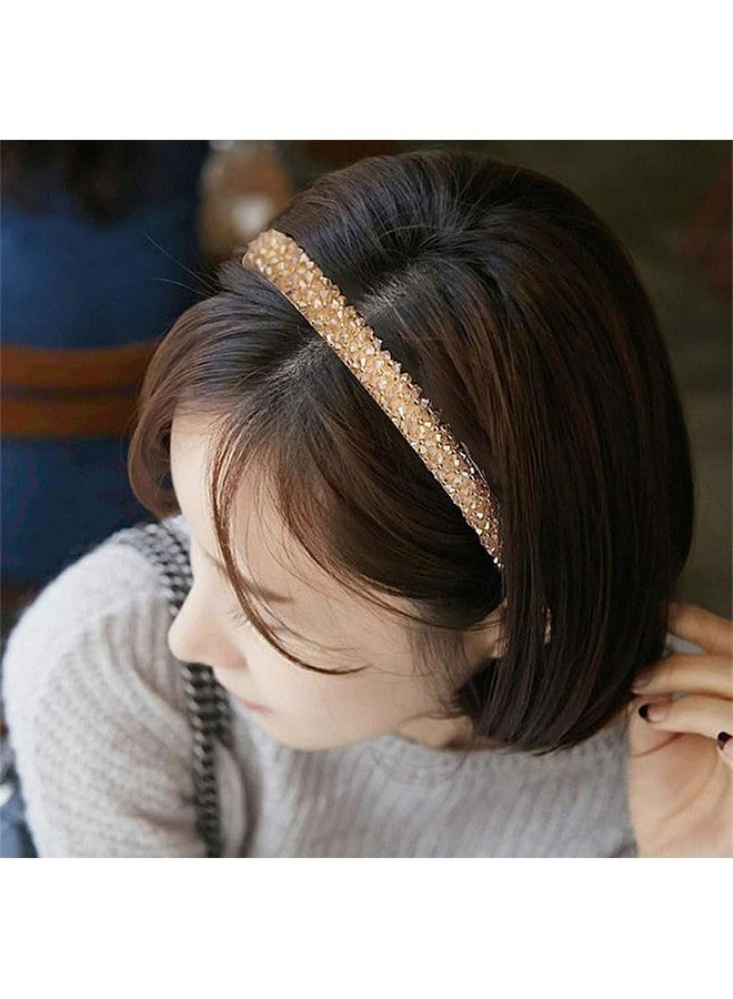 AKOAK Shiny Fashion Headband Rhinestone Girl Headband 4 Rows Of Crystal Diamond Hair Accessories Beaded Upholstered Headband Holiday Wedding Hair Accessories For Girls Women(Champagne) - Image 3