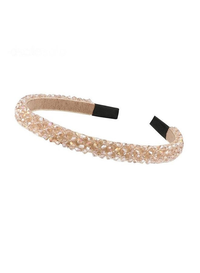 AKOAK Shiny Fashion Headband Rhinestone Girl Headband 4 Rows Of Crystal Diamond Hair Accessories Beaded Upholstered Headband Holiday Wedding Hair Accessories For Girls Women(Champagne) - Image 1