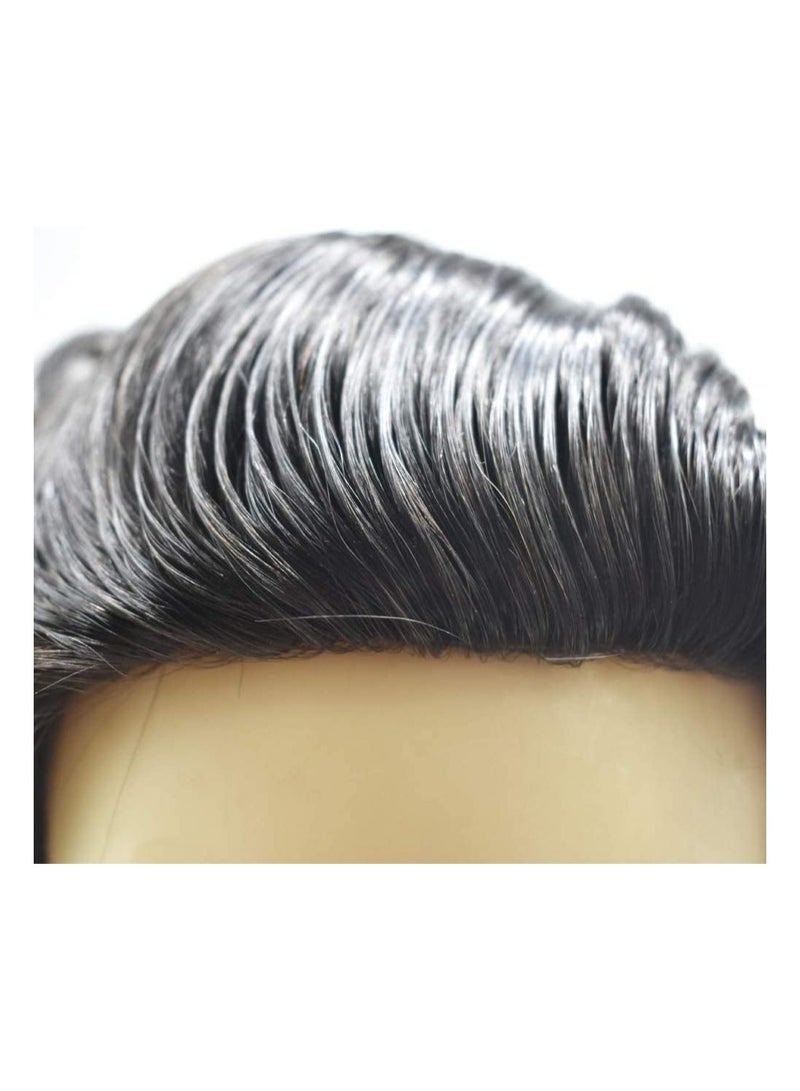 Estelle Toupee for Men, Human Hair Replacement System, Men Real Wigs Natural Hair System Hairpieces, Fine Mono NPU Black Men Unit Natural 7x9 color (Nature black 1B) - Image 2