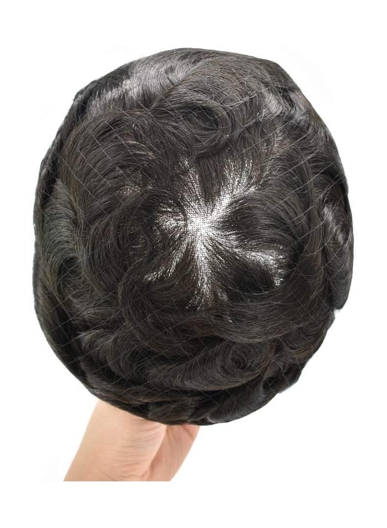 Estelle Toupee for Men, Human Hair Replacement System, Men Real Wigs Natural Hair System Hairpieces, Fine Mono NPU Black Men Unit Natural 7x9 color (Nature black 1B) - Image 4