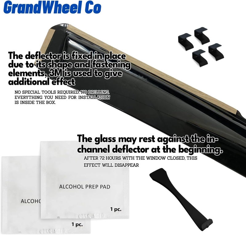 GrandWheel Co Smoke Tinted In-Channel Side Window Vent Visor Deflectors for Toyota Tacoma 2016-2022 - 4pcs - Image 4