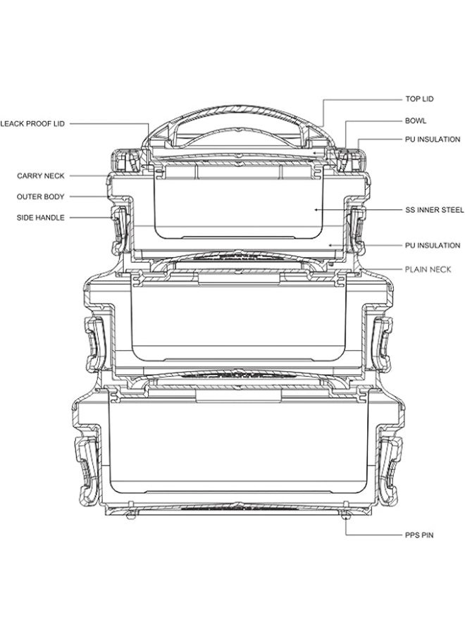 ميلتون طقم حلل ميلتون إرنستو ستانلس ستيل داخلي 3 قطع (420 مل، 850 مل، 1.43 لتر)، أحمر | سهل الحمل | تقديم | قابل للتكديس - Image 4