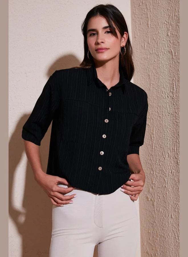 ليلا قميص نسائي بأكمام قصيرة وجيبين بقصة عادية