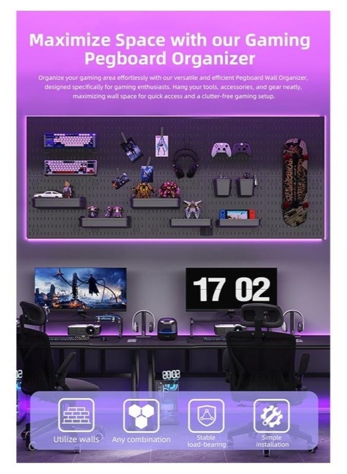 كيلا طقم لوحة تعليق وملحقاتها، منظم حائطي مكون من لوحتين، ومخزن للمكتب والمنزل والألعاب، منظم حائطي للمكتب وشاشة لوحة تعليق، طقم لوحة تعليق أسود - Image 2