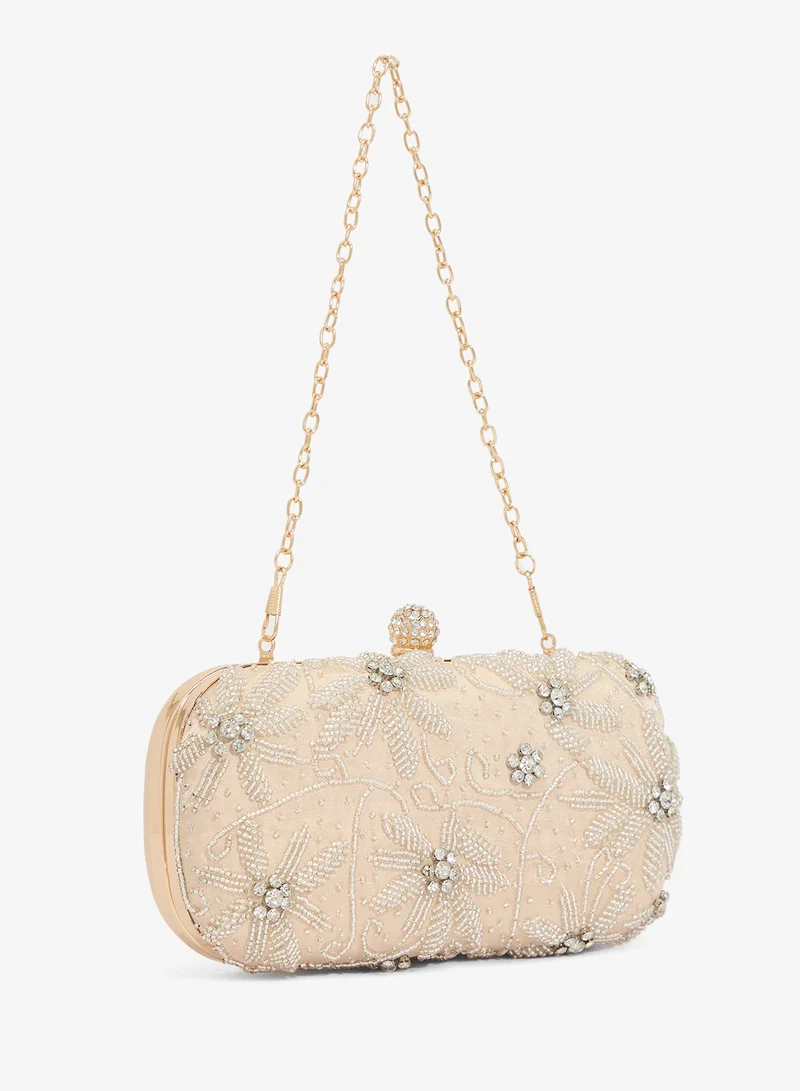 Khizana  Floral Embroidered Rhinestone Detail Clutch for Women | Best Price UAE