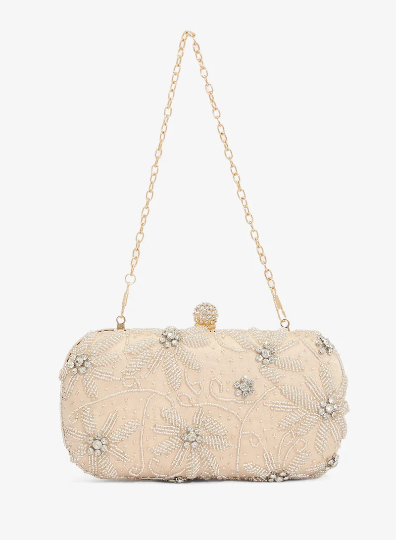 Khizana Floral Embroidered Rhinestone Detail Clutch