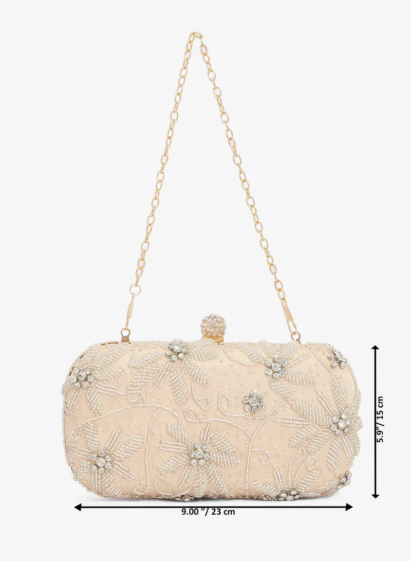 Khizana  Floral Embroidered Rhinestone Detail Clutch for Women | Best Price UAE