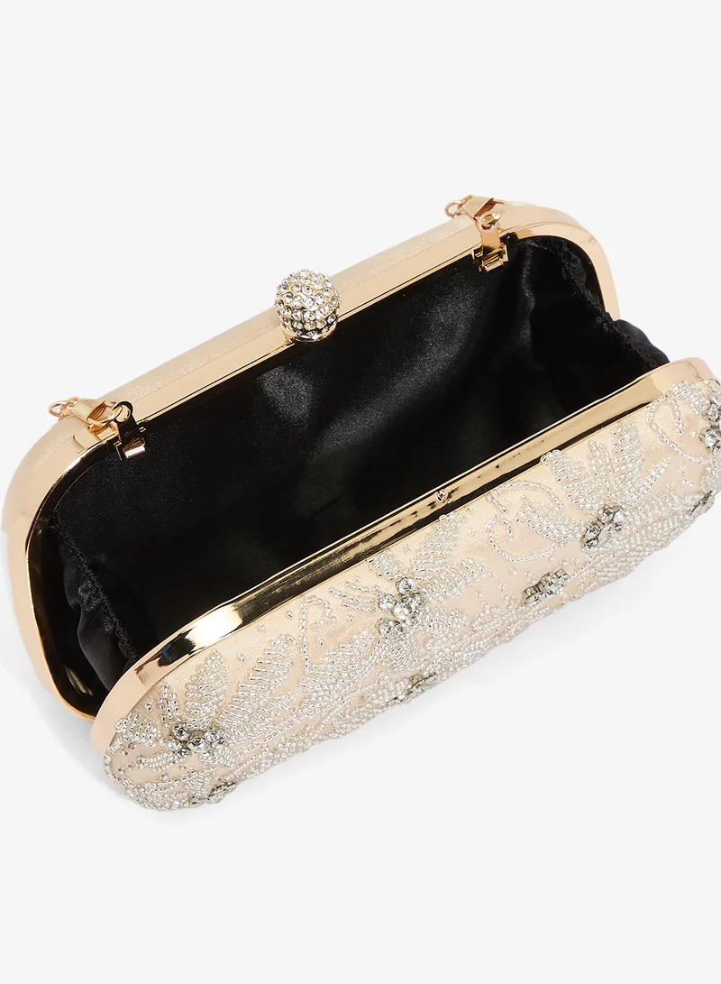 Khizana  Floral Embroidered Rhinestone Detail Clutch for Women | Best Price UAE