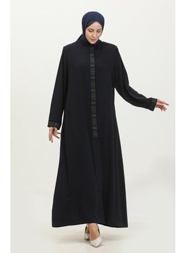 Sefa Merve Hande Plus Size Women's Abaya 3012-02 Navy Blue  - Image 2