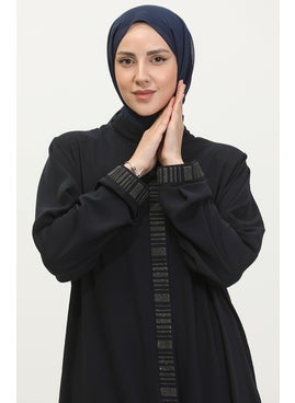 Sefa Merve Hande Plus Size Women's Abaya 3012-02 Navy Blue  - Image 3