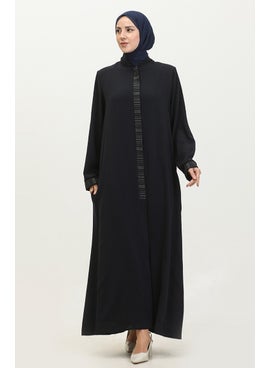 Sefa Merve Hande Plus Size Women's Abaya 3012-02 Navy Blue  - Image 1