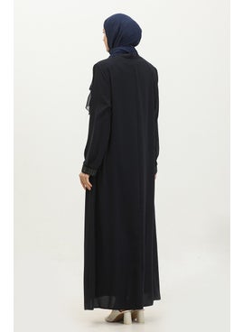 Sefa Merve Hande Plus Size Women's Abaya 3012-02 Navy Blue  - Image 5