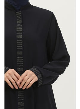 Sefa Merve Hande Plus Size Women's Abaya 3012-02 Navy Blue  - Image 4