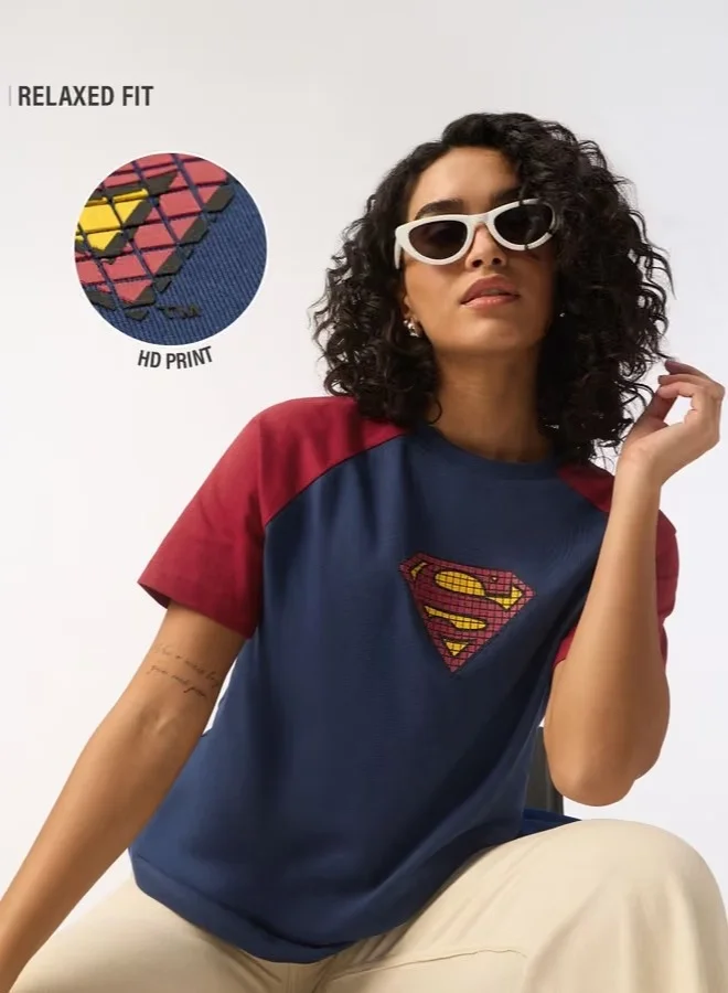 The Souled Store Women Superman Logo HD Print Multicolour Relaxed T-shirts