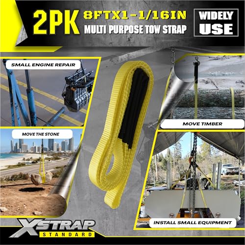 XSTRAP STANDARD 2PK 1x 8FT Lift Sling Web StrapWear Guard End Heavy Duty Flat Eye Lifting Sling with 2 Reinforced Loops for Tree Saver Lifting Furniture Appliances Machine - Image 3