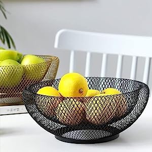 Arkit Wire Mesh Fruit Bowl - Creative Round Storage Basket for Fruits & Vegetables, Decorative Fruit Basket | Fruit Storage Bowl Holder, Fruit & Vegetable Bucket, Onion & Potato Basket for Kitchen - Image 3