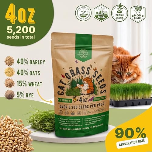 Organo Republic Cat Grass Seeds Mix - 5,200 Non-GMO Heirloom Seeds for Cats & Pets, 4 oz Pack for Growing Fresh Barley, Oat, Rye & Wheat Grass Seeds for Planting, Indoor Plants for Pets, Hairball Remedy for Cats - Image 3