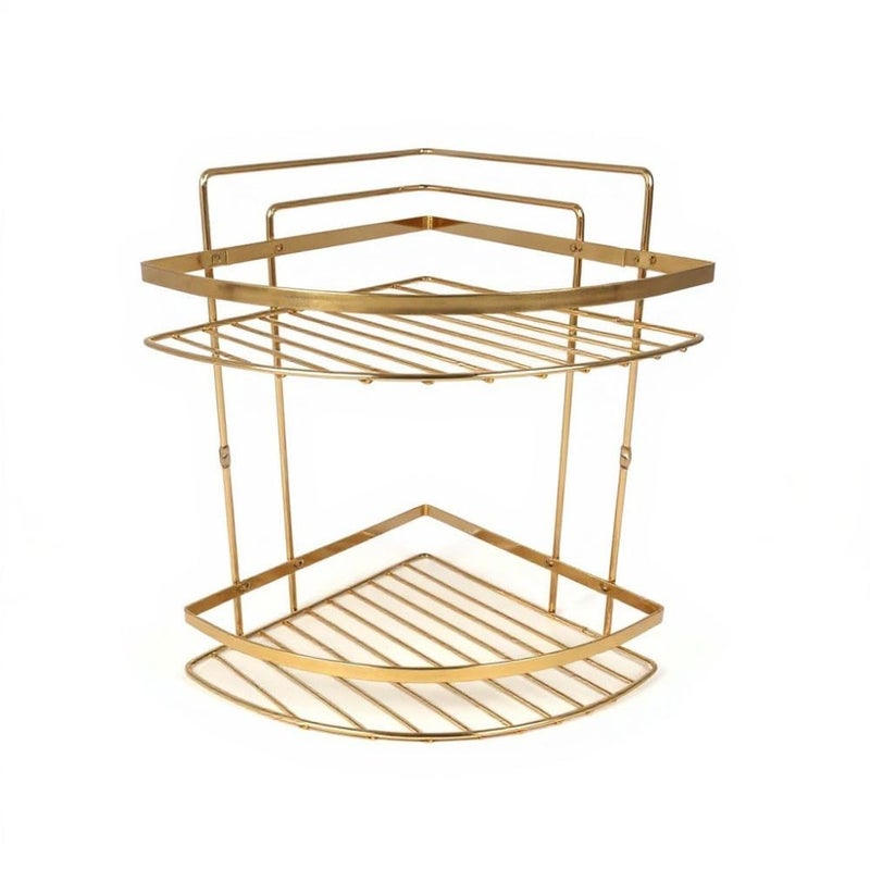 Stainless Steel Corner Bathroom Shelf, Shower Caddy Organizer Rack for Shampoo, Soap & Accessories, Rustproof Multipurpose Holder, comes with Screws & Anchors, Gold. (2 Tier)