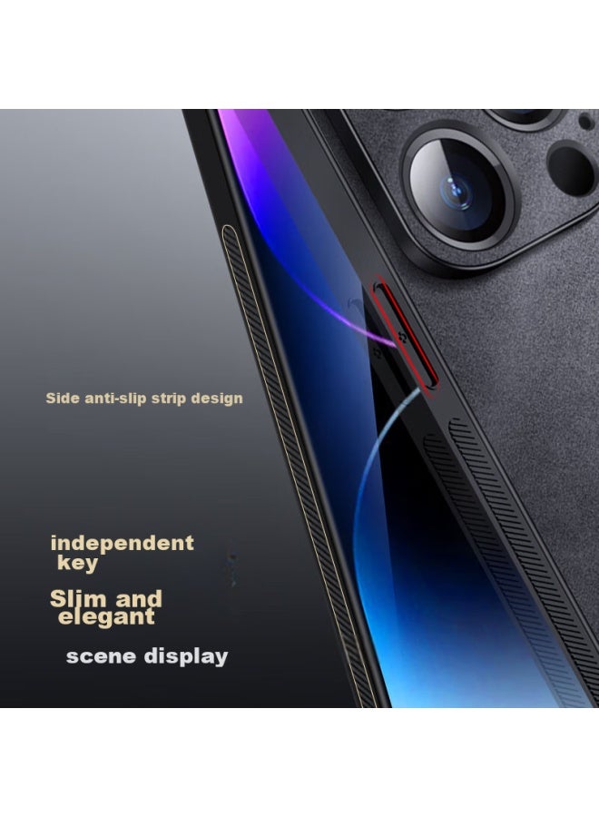 Shangsu Iphone 14 Pro Case, Apple 14 Pro Protective Cover, Shockproof, Full Lens Protection, Luxury Lambskin, Simple Silicone, For Women And Men, Leather Case, Gray - Image 3