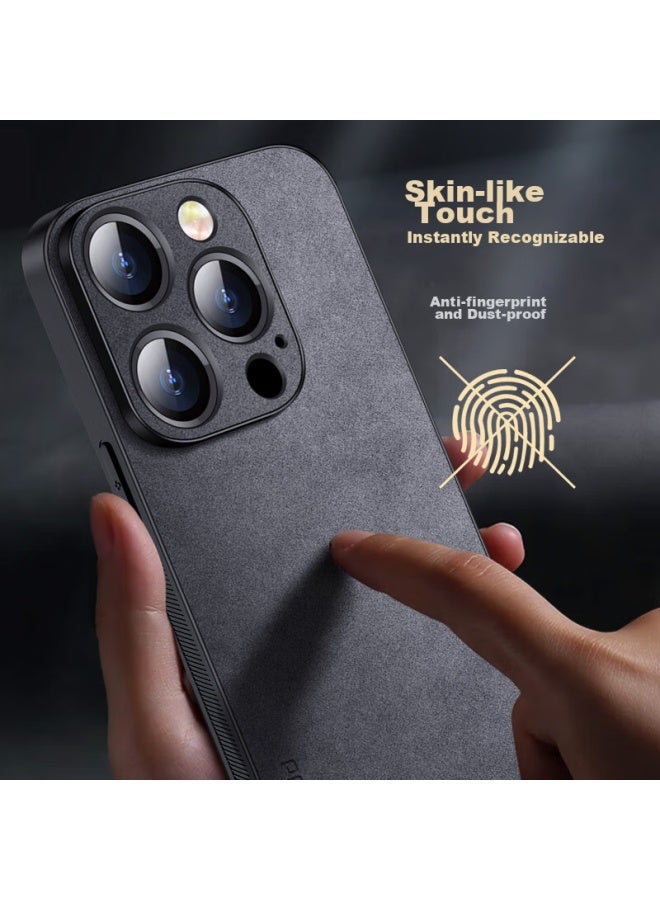 Shangsu Iphone 14 Pro Case, Apple 14 Pro Protective Cover, Shockproof, Full Lens Protection, Luxury Lambskin, Simple Silicone, For Women And Men, Leather Case, Gray - Image 5