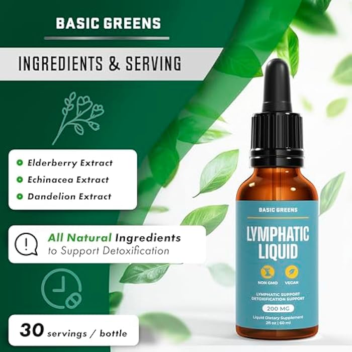 BASIC GREENS Lymphatic Support Liquid – Natural Immune Booster for Lymphatic Drainage, Fluid Balance, and Daily Cleanse, Easy - Absorb Liquid Formula for Wellness Support, 2 Fl Oz - Image 3