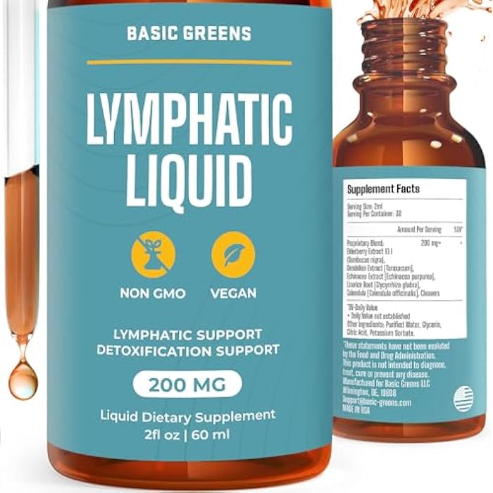BASIC GREENS Lymphatic Support Liquid – Natural Immune Booster for Lymphatic Drainage, Fluid Balance, and Daily Cleanse, Easy - Absorb Liquid Formula for Wellness Support, 2 Fl Oz - Image 1