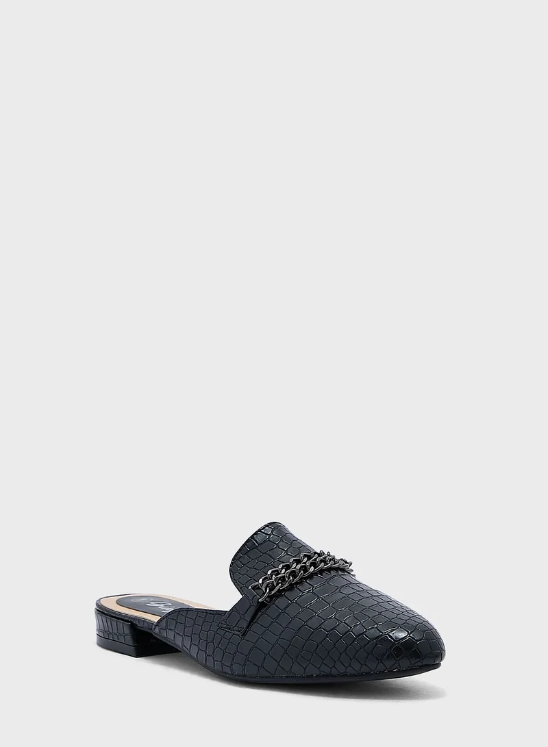Ginger Chain Detail Croc Slip On Flat Shoe