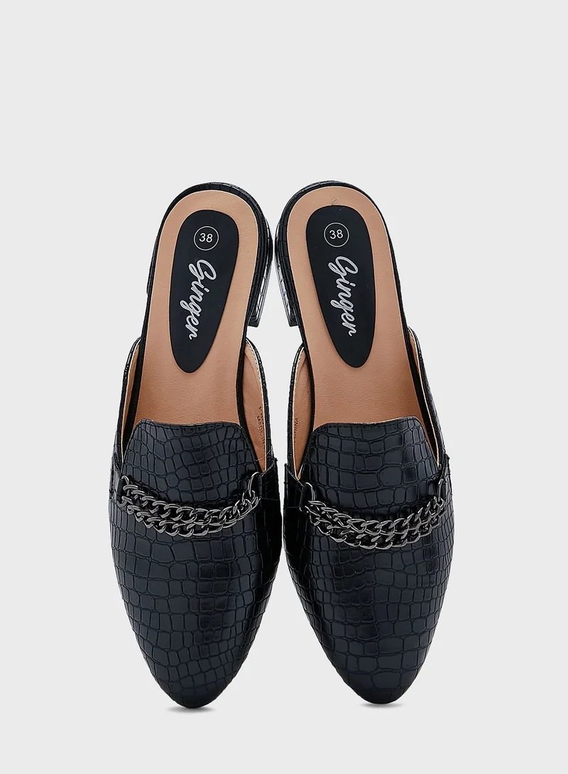 Ginger Chain Detail Croc Slip On Flat Shoe