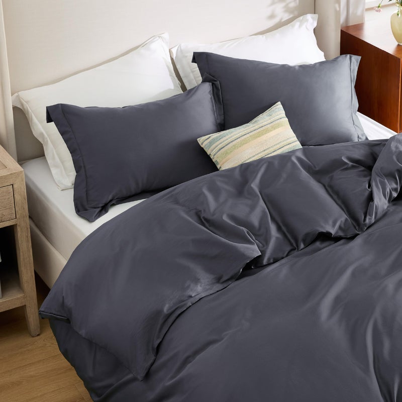 Bedsure 3 Pcs Duvet Cover Set King Size (265 cm x 230 cm) with 2 Pillow Shams (50 cm x 90 cm) - Moisture-Wicking, Cooling Silky Eucalyptus Lyocell Cotton Blend Ideal for Hot Sleeper - GentleSoft™ and Breathable, Dark Grey - Image 2