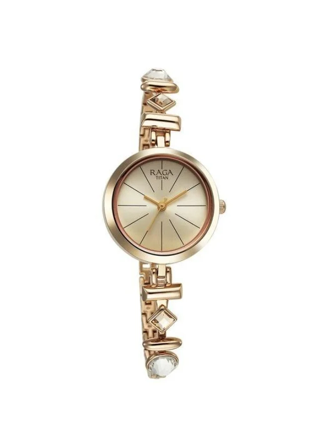 TITAN Raga Viva Quartz Analog Champagne Dial Rose Gold Metal Strap Watch for Women - 2606WM12
