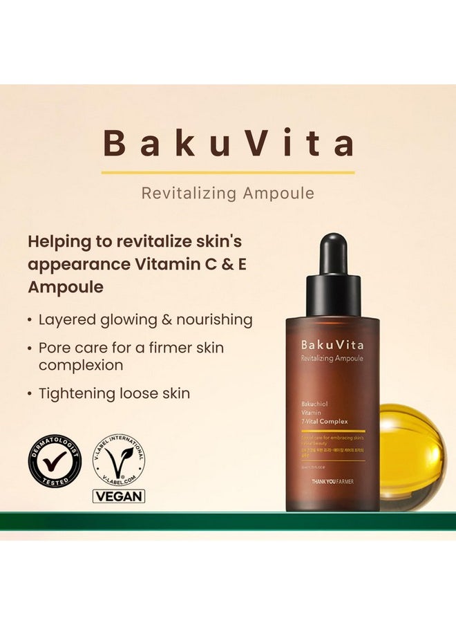 THANKYOU FARMER Bakuvita Revitalizing Ampoule Bakuchiol Retinol Alternative Vitamin C + E Korean Serum Pore Care Firming Vegan Mothers Day Gifts 1.75 Fl Oz (50Ml)  - Image 2