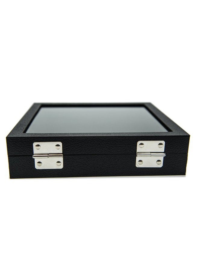 HUJI Glass Top Ring Display Showcase with Velvet Insert Liner Jewelry Organizer 36 Slot Case Black 1 - Image 3