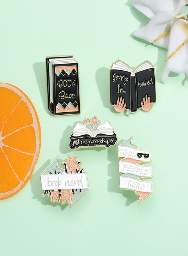 FLYPARTY 5 Pcs Cute Enamel Lapel Pins Set Cartoon Animal Plant Fruits Foods Brooches Pin Badges for Clothing Bags Backpacks Jackets Hat DIY (Books) - Image 4