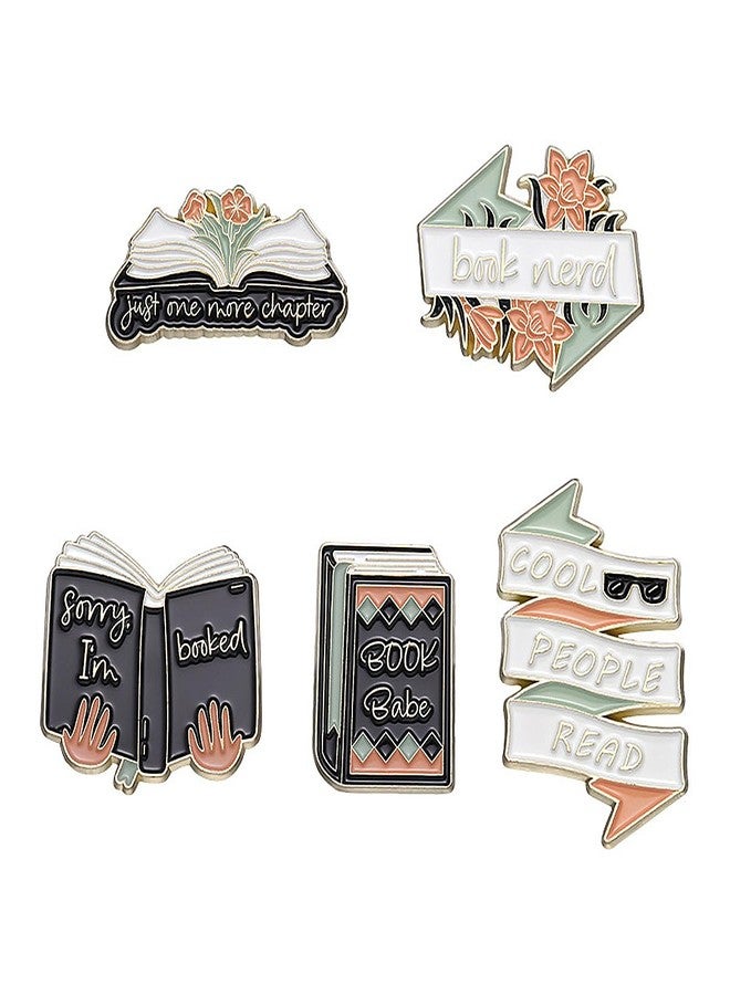 FLYPARTY 5 Pcs Cute Enamel Lapel Pins Set Cartoon Animal Plant Fruits Foods Brooches Pin Badges for Clothing Bags Backpacks Jackets Hat DIY (Books) - Image 1