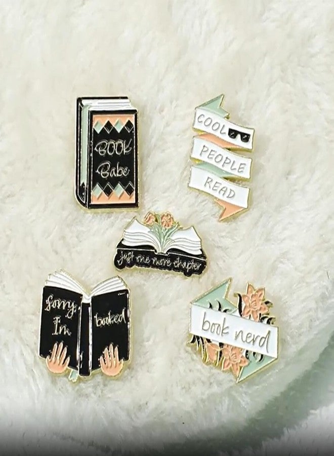 FLYPARTY 5 Pcs Cute Enamel Lapel Pins Set Cartoon Animal Plant Fruits Foods Brooches Pin Badges for Clothing Bags Backpacks Jackets Hat DIY (Books) - Image 5