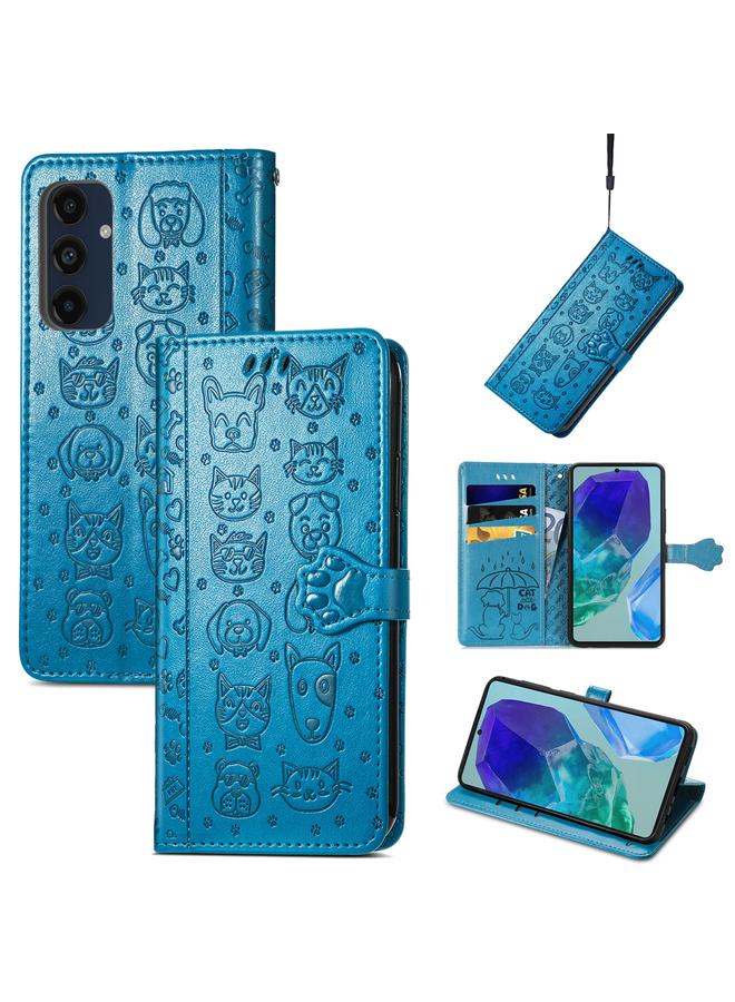 اس-توب جراب لهاتف Samsung Galaxy A16 مصنوع من الجلد المنقوش بنقشة قطة وكلب - Image 1