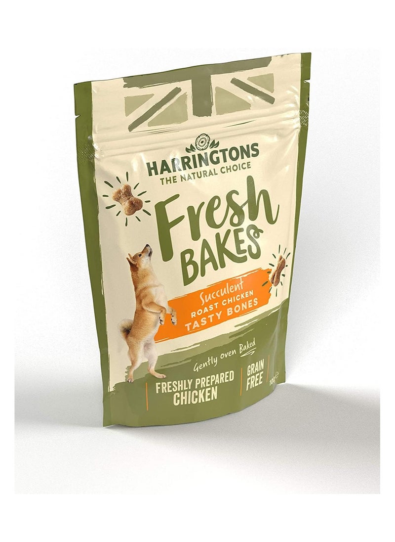 HARRINGTONS - Fresh Bakes Grain Free Roast Chicken Tasty Bones Dog Treats 100g (Pack of 8) - Gently Oven Baked - Image 1