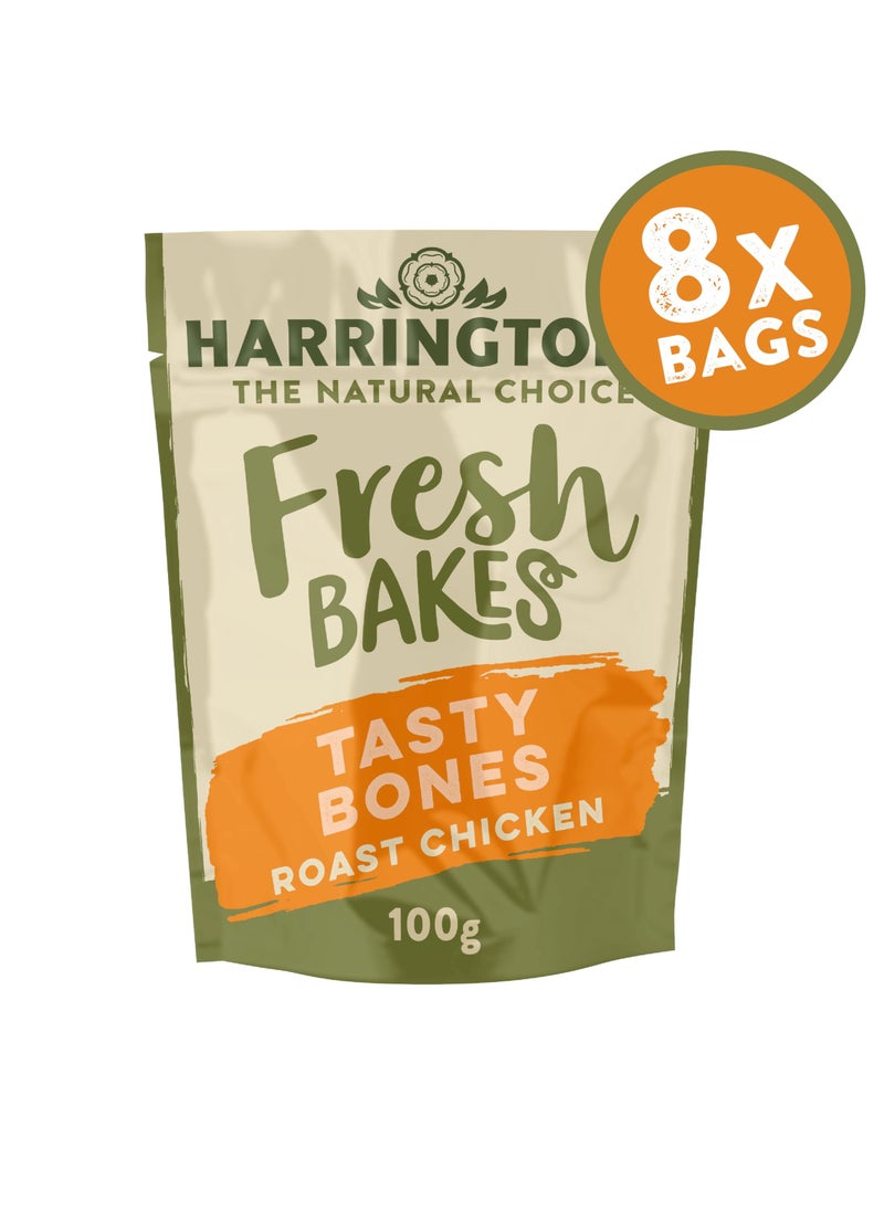 HARRINGTONS - Fresh Bakes Grain Free Roast Chicken Tasty Bones Dog Treats 100g (Pack of 8) - Gently Oven Baked - Image 1