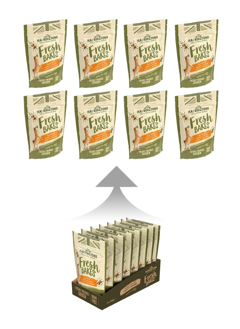 HARRINGTONS - Fresh Bakes Grain Free Roast Chicken Tasty Bones Dog Treats 100g (Pack of 8) - Gently Oven Baked - Image 1