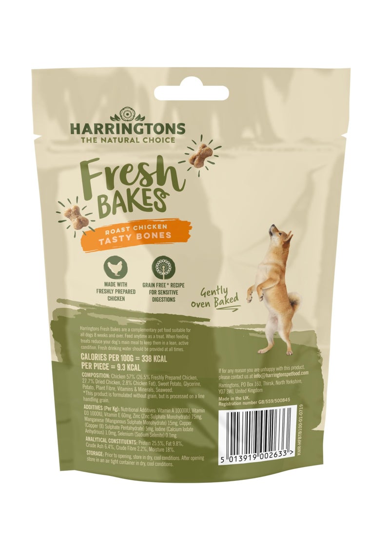 HARRINGTONS - Fresh Bakes Grain Free Roast Chicken Tasty Bones Dog Treats 100g (Pack of 8) - Gently Oven Baked - Image 1