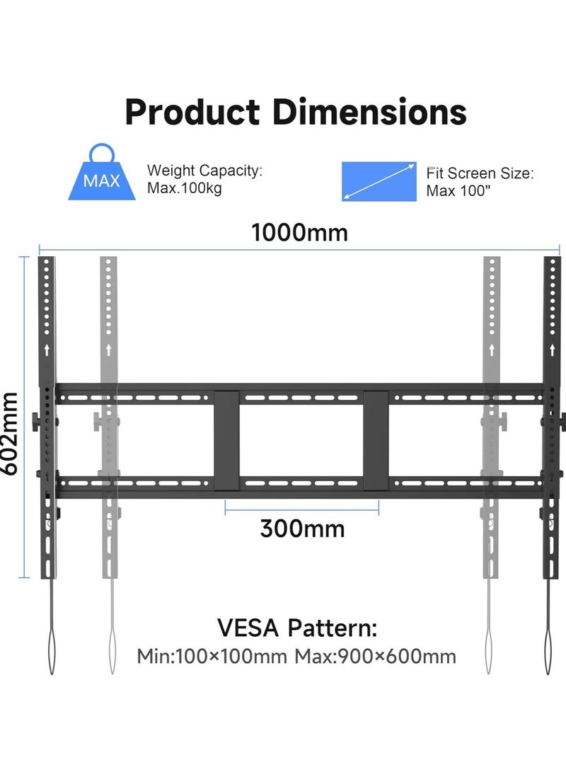 Heavy Duty Tilt TV Wall Mount – 100kg Capacity – Fits 49" to 100" Screens – Universal VESA up to 900x600mm – Adjustable Wall Bracket - Image 2