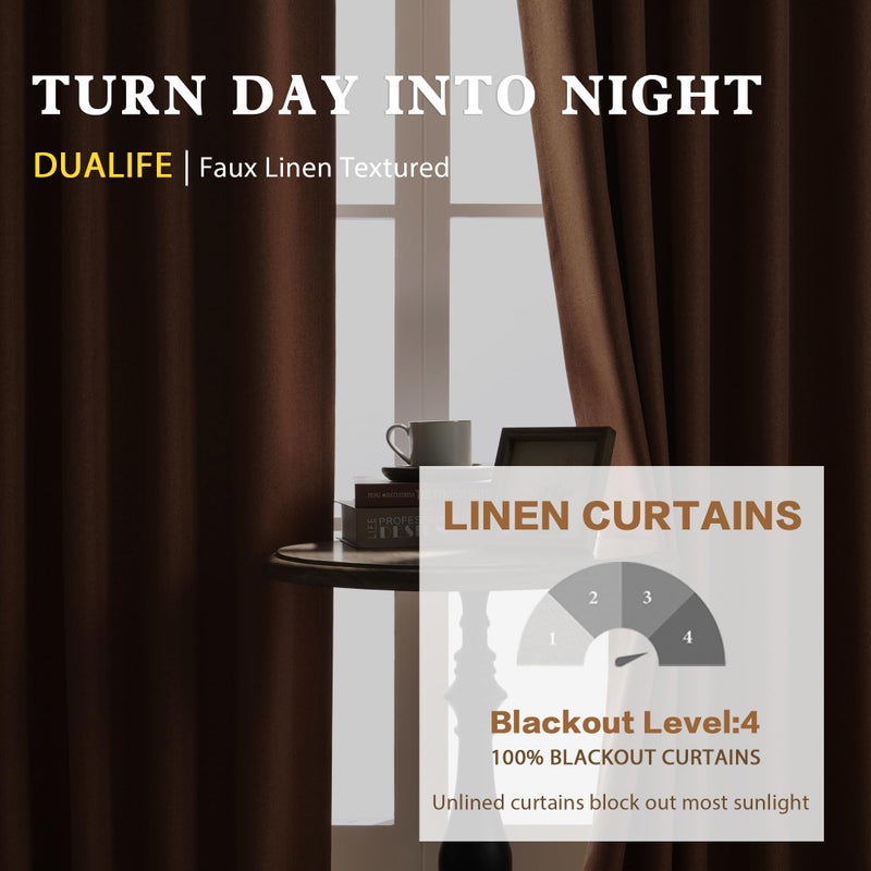 DUALIFE Terracotta Extra Long Curtains for Patio Sliding Glass Door - Fall Decor Curtains for Living Room Bedroom 52x108 Inch Back Tab and Rod Pocket 2 Panels Burnt Rust Orange - Image 3