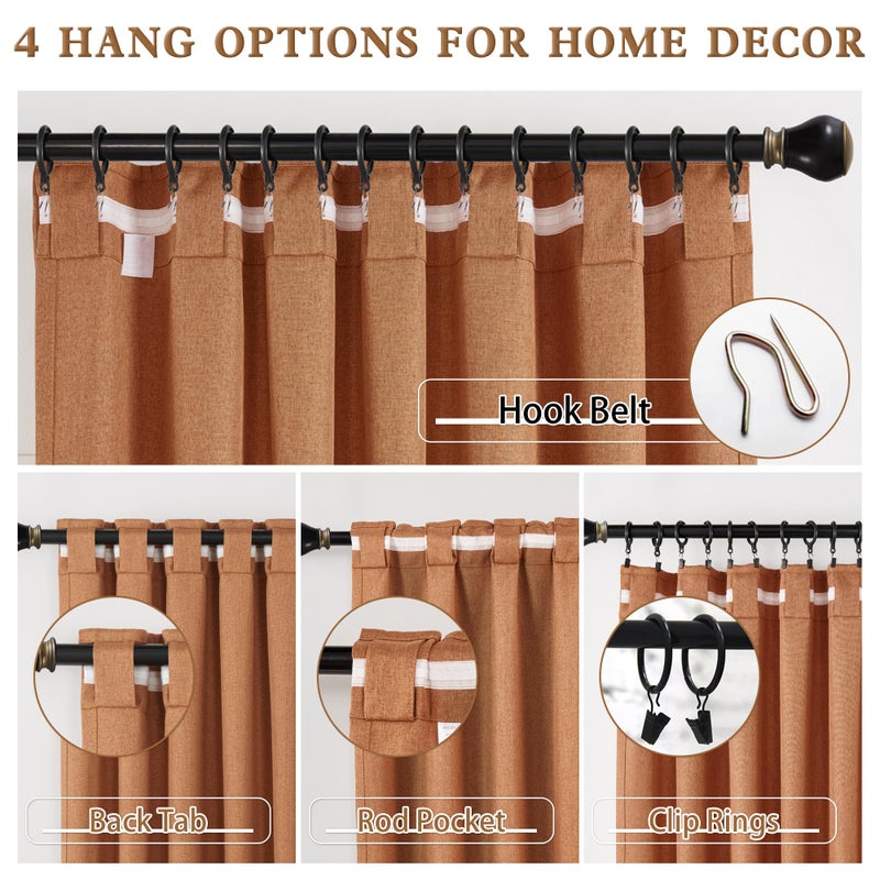 DUALIFE Terracotta Extra Long Curtains for Patio Sliding Glass Door - Fall Decor Curtains for Living Room Bedroom 52x108 Inch Back Tab and Rod Pocket 2 Panels Burnt Rust Orange - Image 4