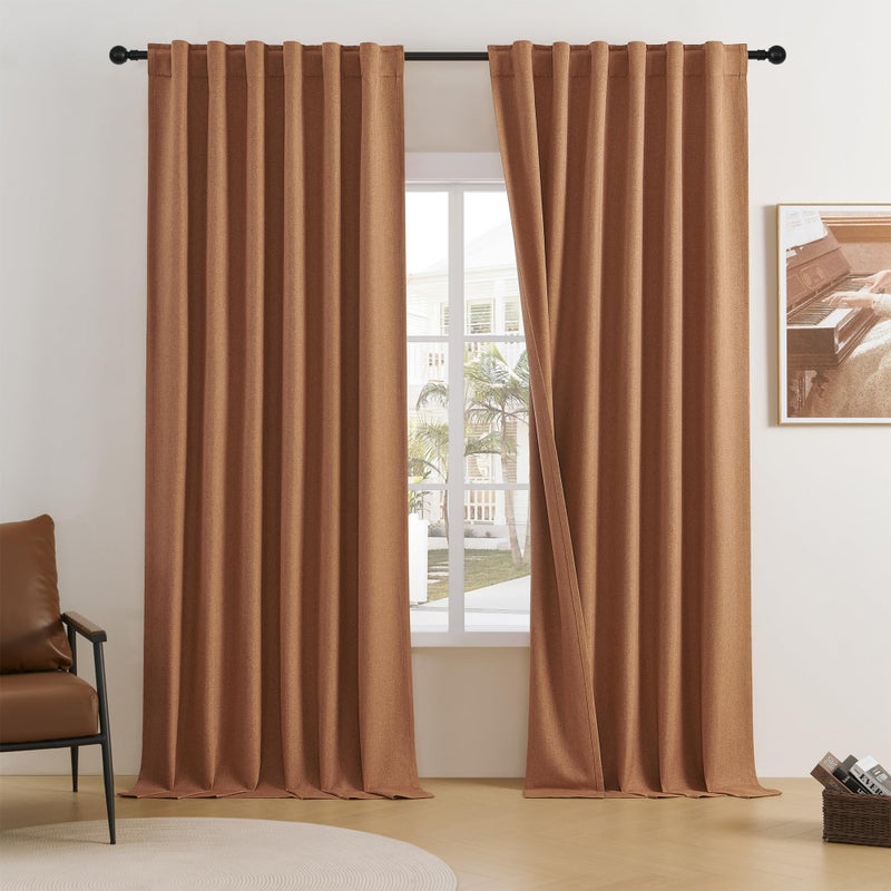 DUALIFE Terracotta Extra Long Curtains for Patio Sliding Glass Door - Fall Decor Curtains for Living Room Bedroom 52x108 Inch Back Tab and Rod Pocket 2 Panels Burnt Rust Orange - Image 1