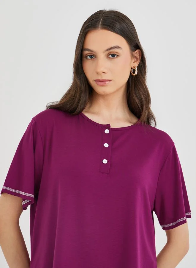 Take Two Take Two Women Overlock Seam T-Shirt and Pants Co-Ords