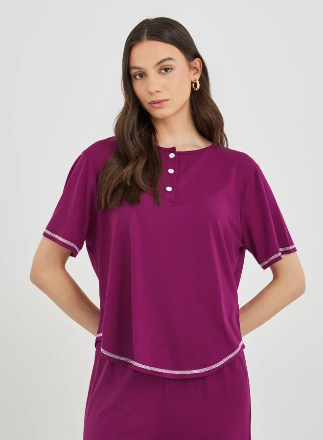 تايك تو Take Two Women Overlock Seam T-Shirt and Pants Co-Ords