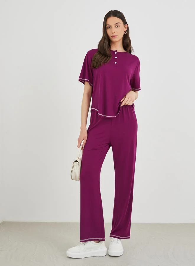 تايك تو Take Two Women Overlock Seam T-Shirt and Pants Co-Ords