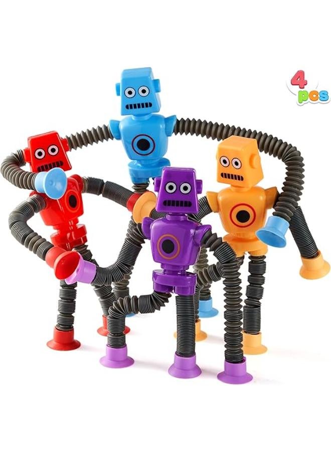 JOYIN 4 Pcs Pop Tubes Suction Cup Robot Toys, Autism Sensory Gifts Fidget Toys for Kids Toddler Boys Girls Year Ages 3 4 5 6 7 8 9 10 Birthday Party Favors Kids Travel Classroom Prize - Image 1