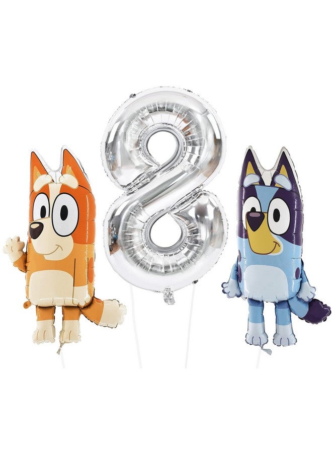 Toyland® Bluey & Bingo Balloon Pack - 2 x 32" Character Balloons & 1 x 40" Number Balloon - Kids Birthday Party Decorations