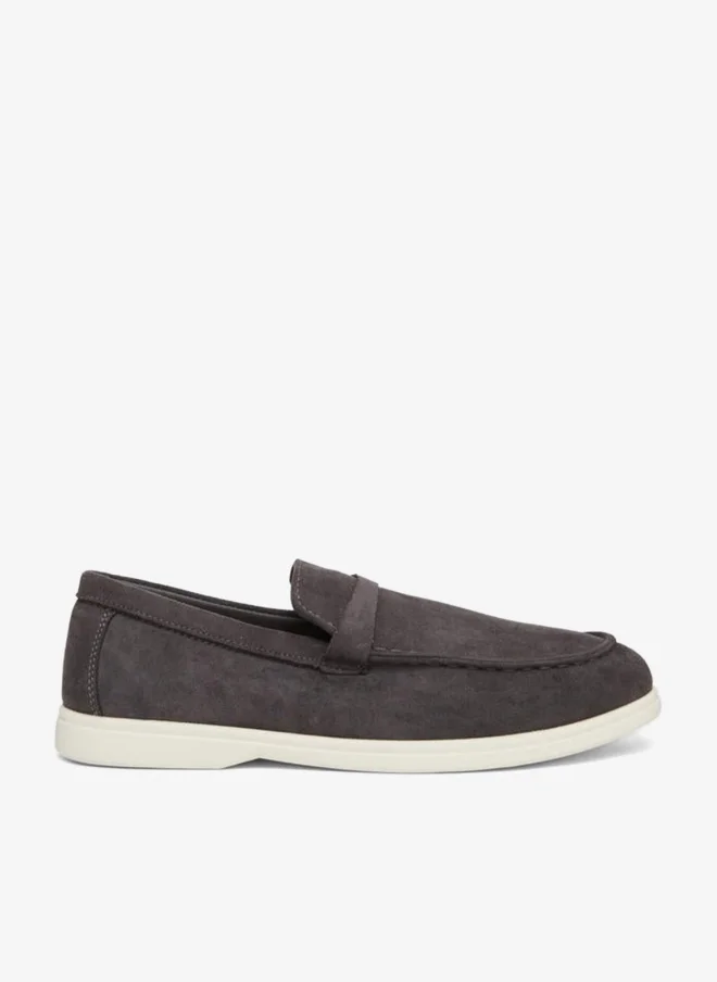 Styli Men Grey Suede Loafers